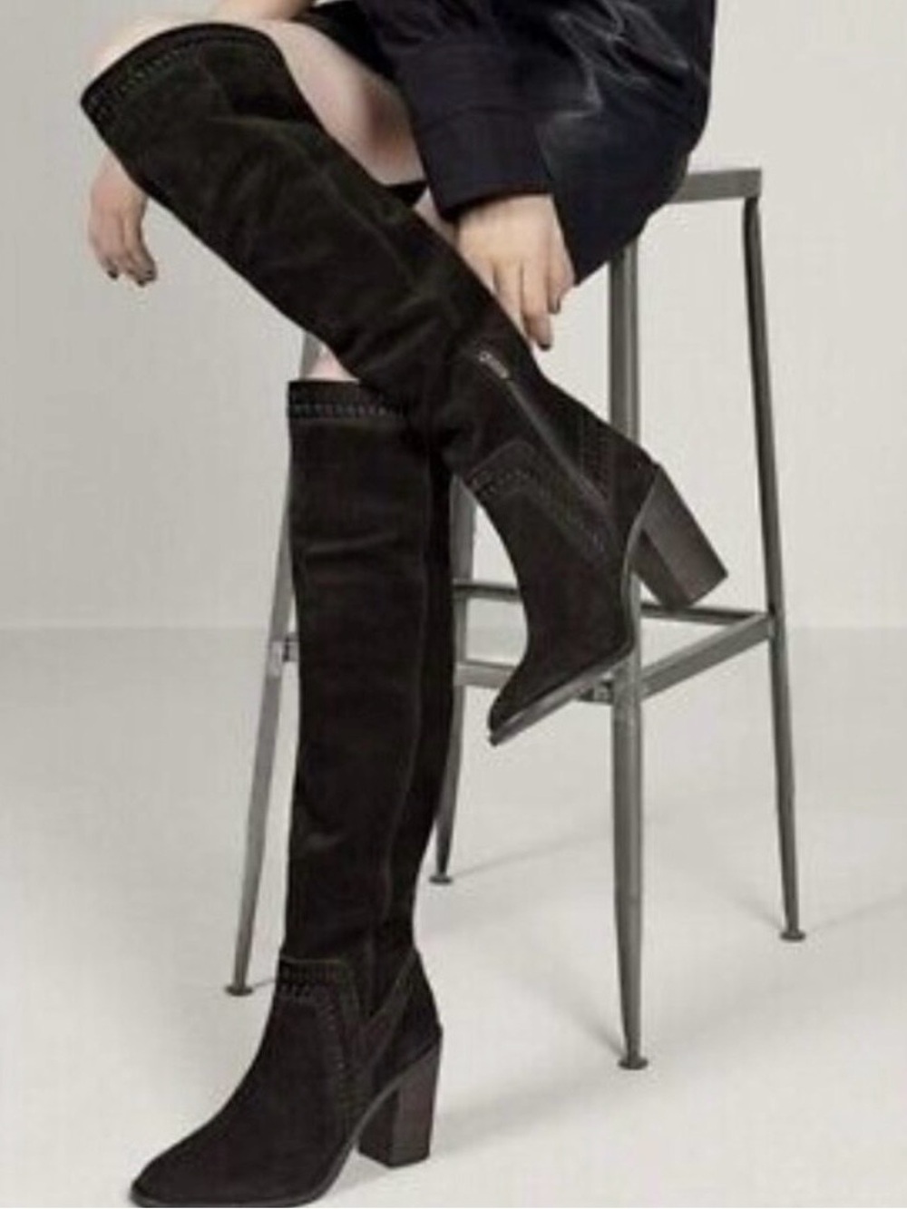 Vince Camuto Madolee Black Suede Over-the-Knee Block Heel Boots